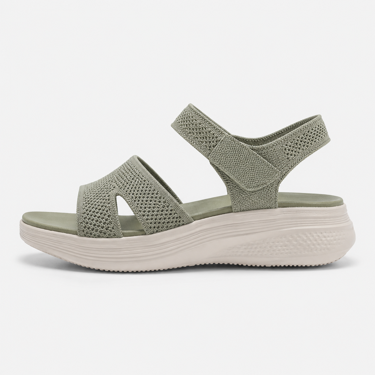 Women's Beige Sporty Thick Bottom Sandals with Hook and Loop Straps