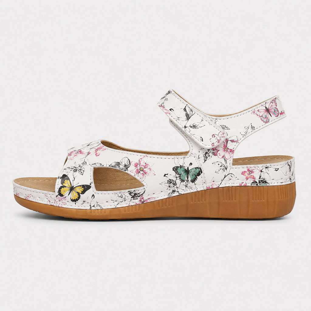 Women's White Peep Toe Wedge Sandals with Hook-and-Loop Ankle Strap
