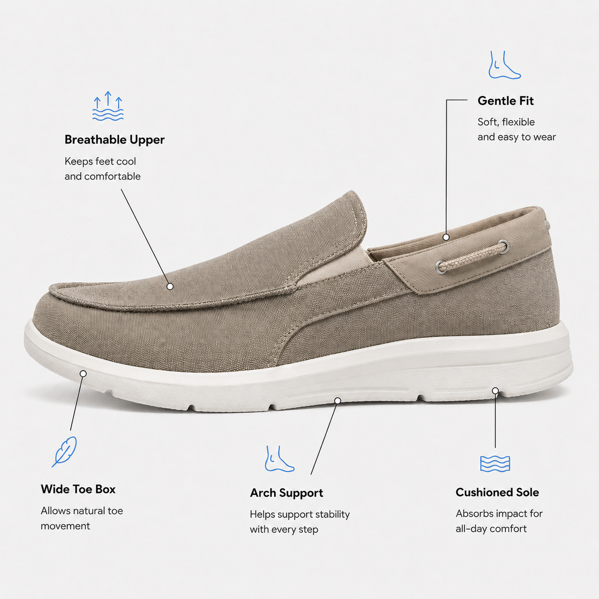 Men's Beige Canvas Slip-On Loafers with Contrast Sole