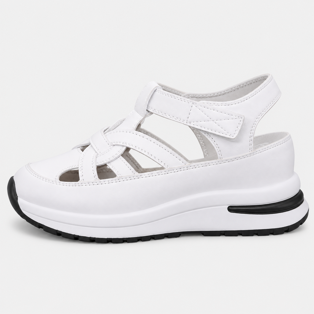 Women's White Hollow Out Platform Wedge Sandals