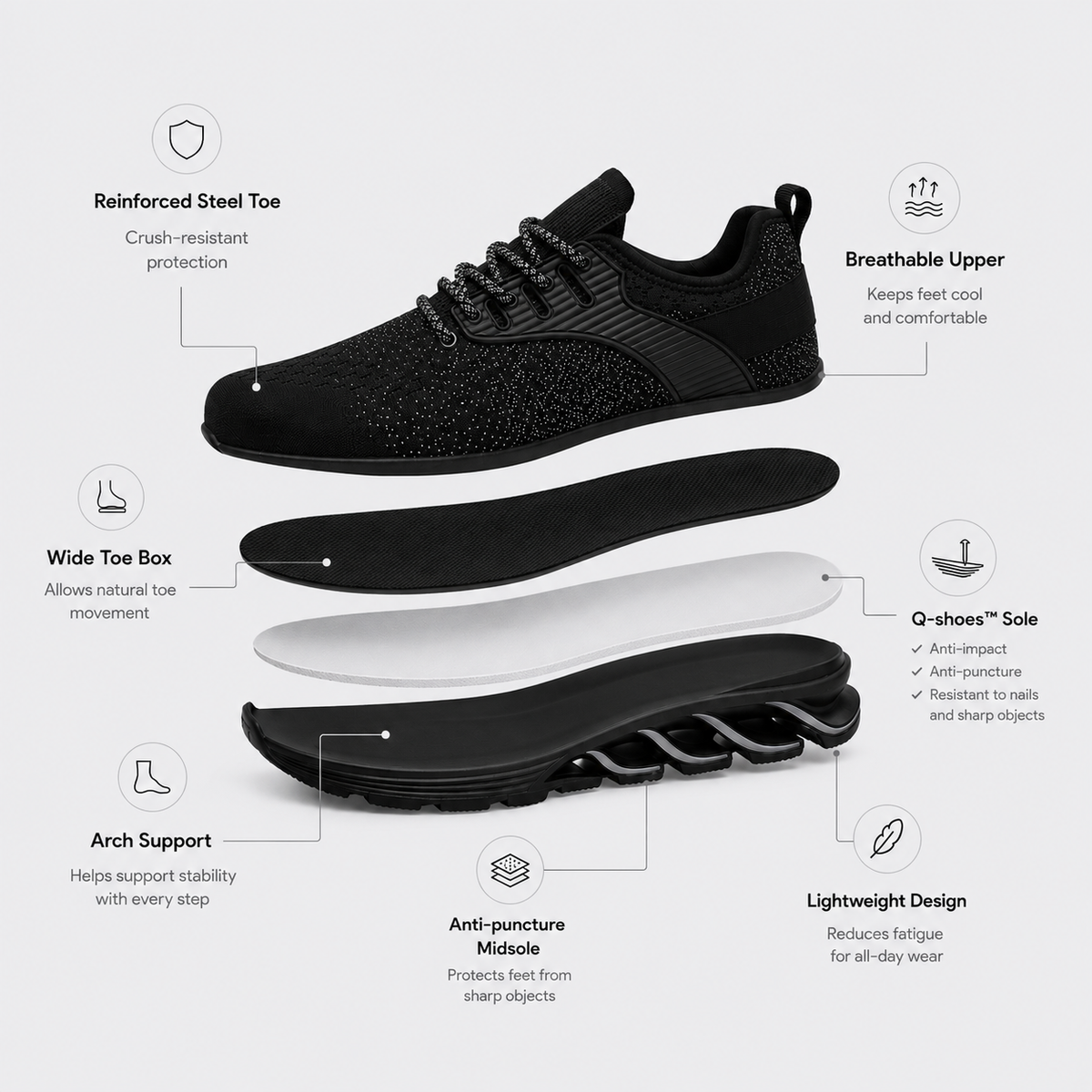 Orthopedic Shoes Stretch Fabric Steel Toe Anti-Smashing