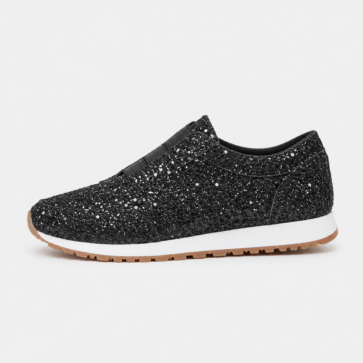 Women's Gold Glitter Slip-On Sneakers with Low Block Platform Sole