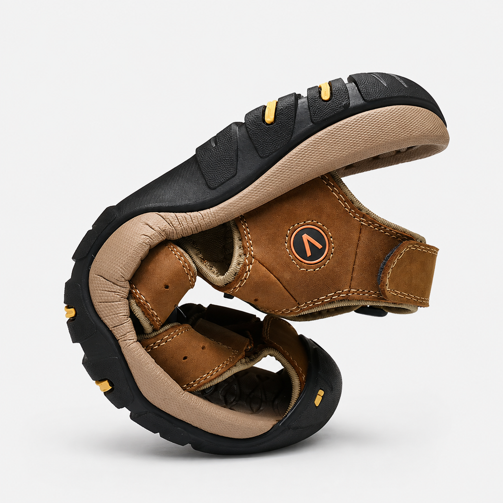 Men's Brown Closed-Toe Outdoor Sandals with Elastic Band
