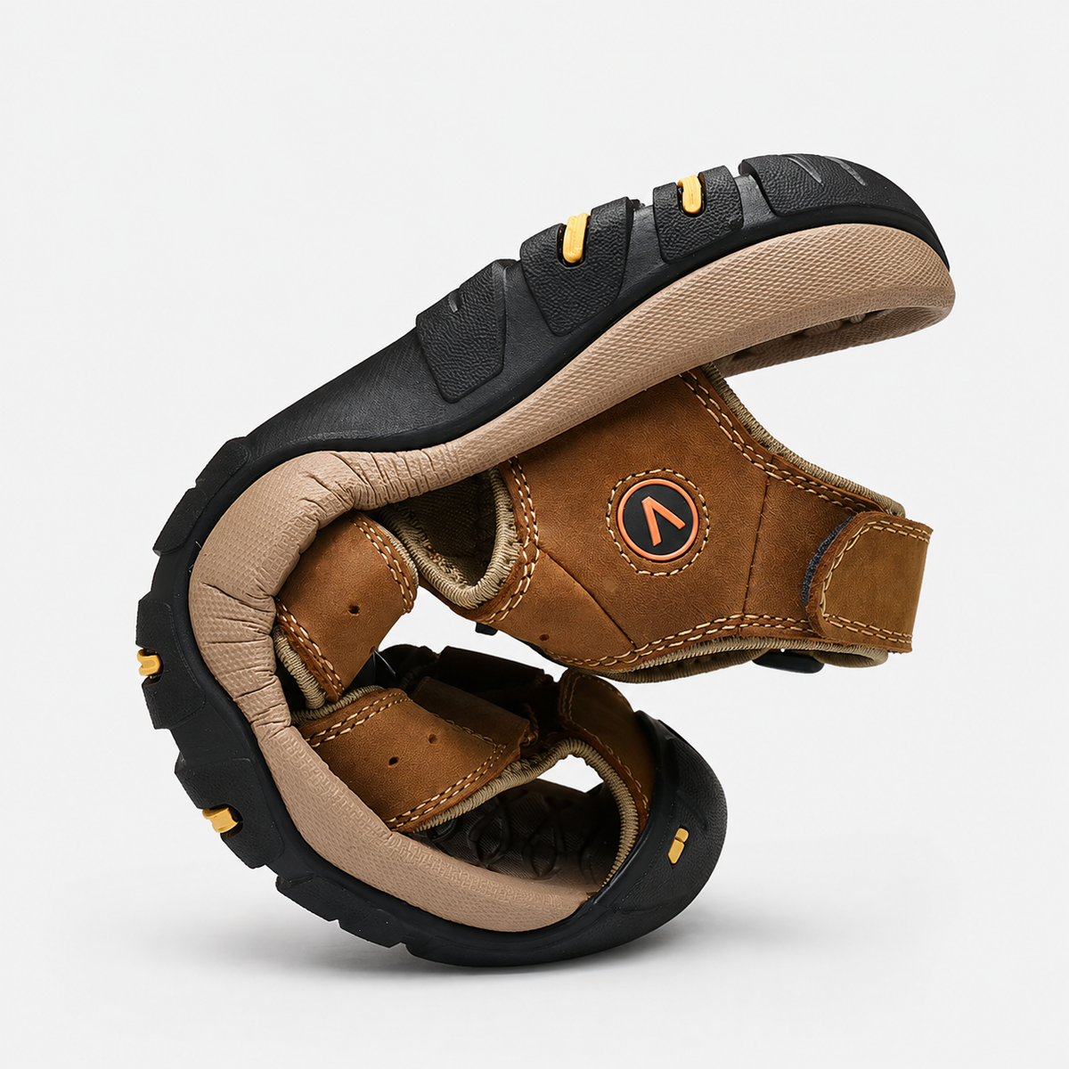 Men's Brown Closed-Toe Outdoor Sandals with Elastic Band