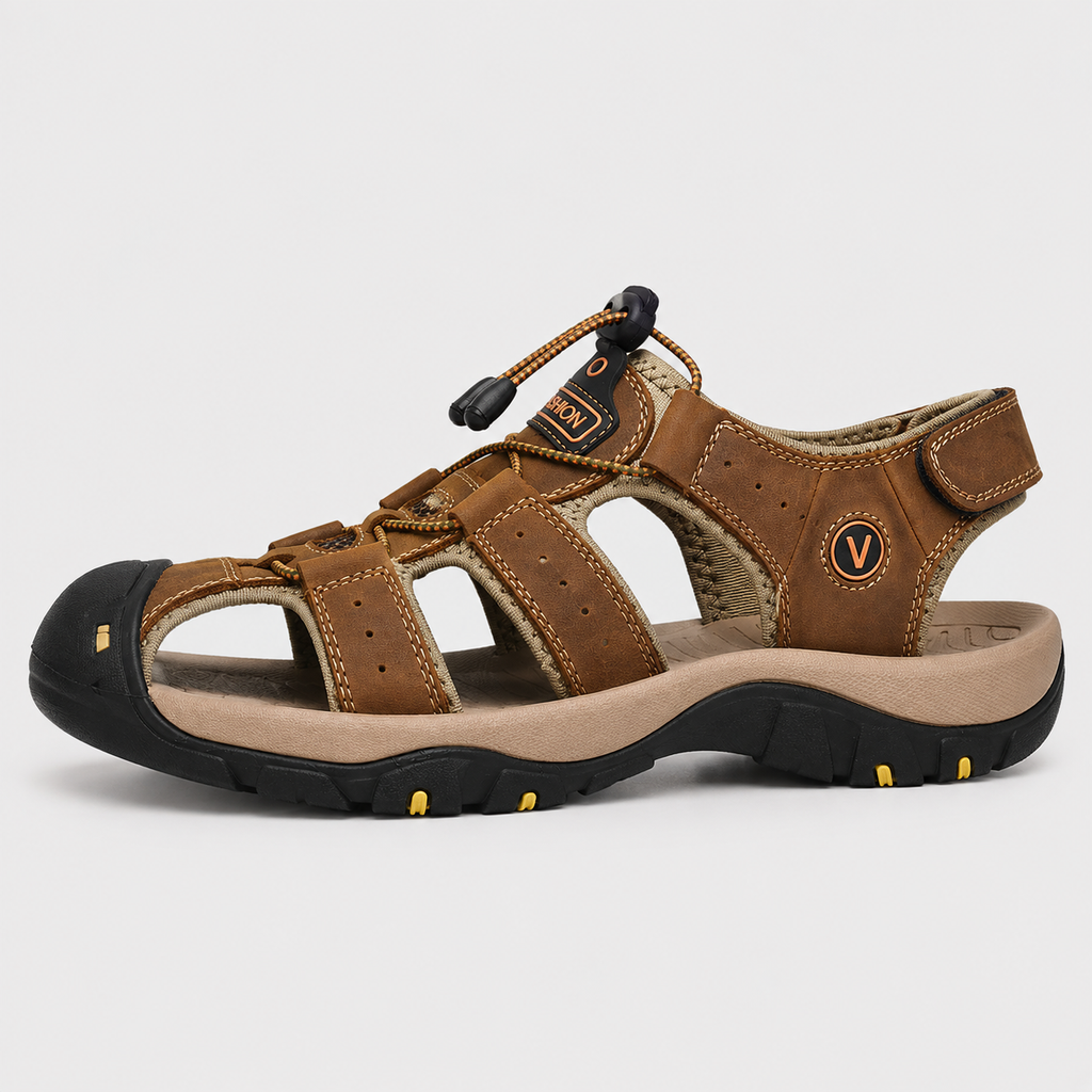 Men's Brown Closed-Toe Outdoor Sandals with Elastic Band
