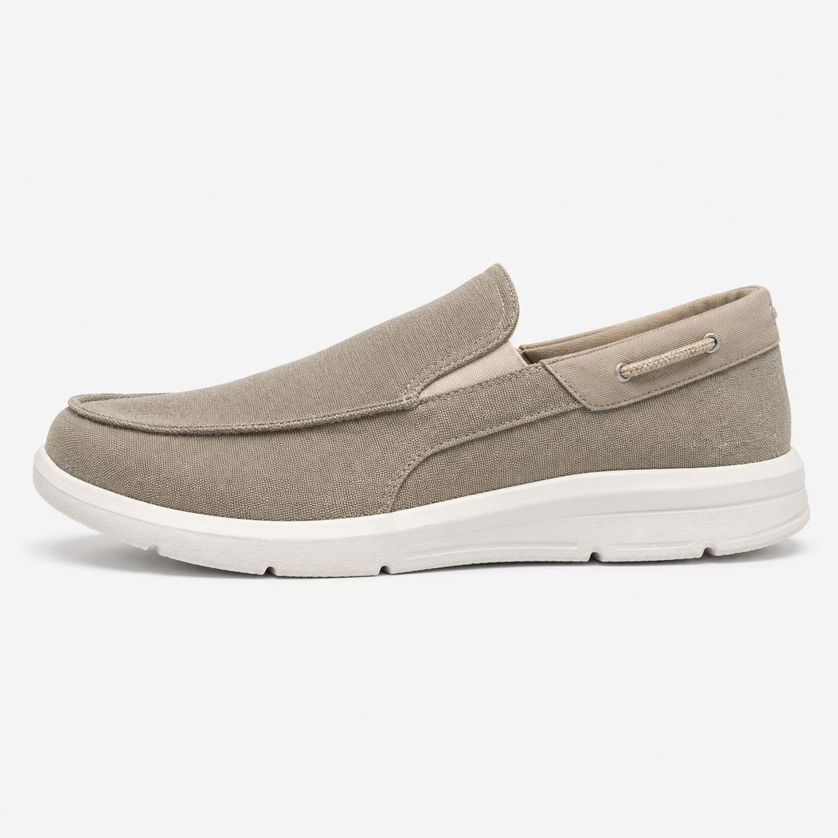 Men's Beige Canvas Slip-On Loafers with Contrast Sole