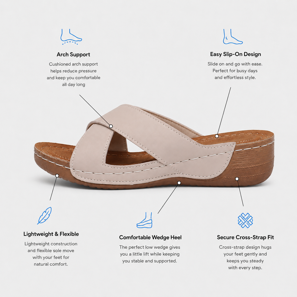 Women's Beige Cross-Strap Wedge Slide Sandals