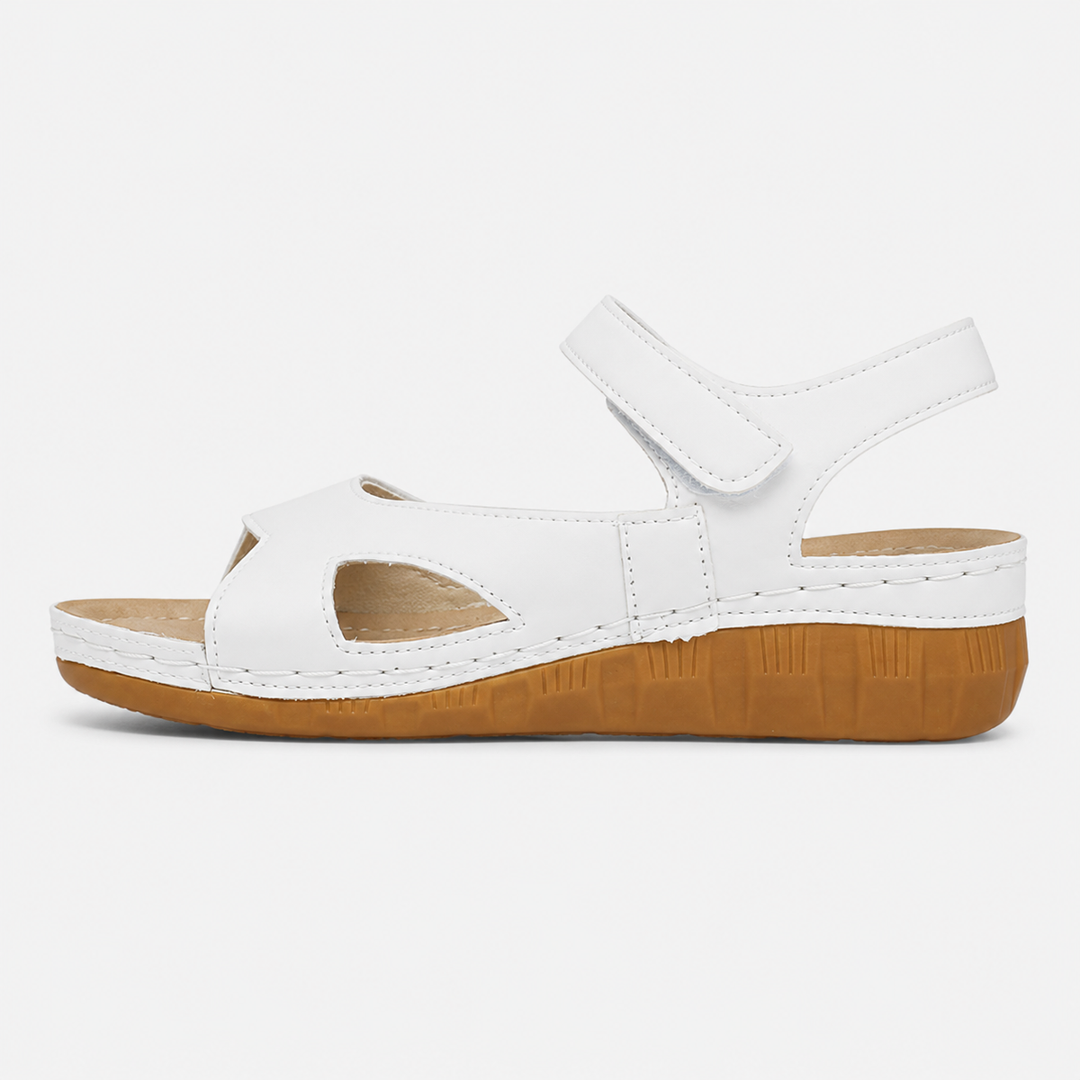 Women's White Peep Toe Wedge Sandals with Hook-and-Loop Ankle Strap