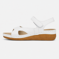 Women's White Peep Toe Wedge Sandals with Hook-and-Loop Ankle Strap