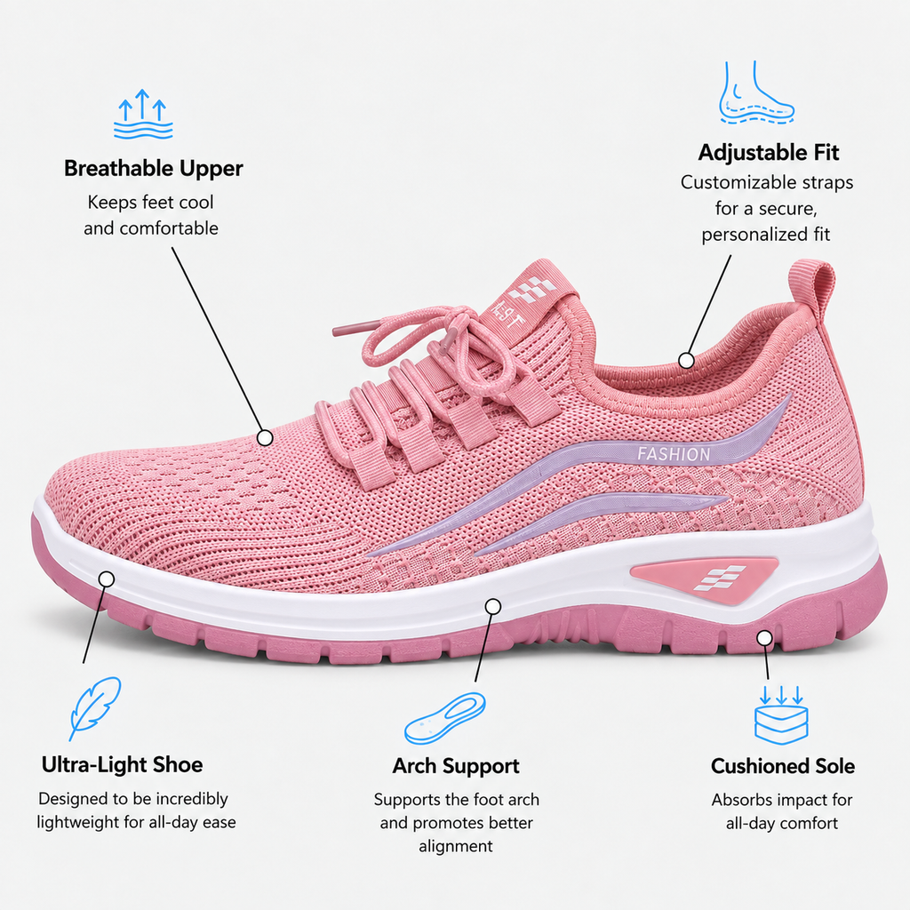 Women's Pink Knit Mesh Platform Sneakers