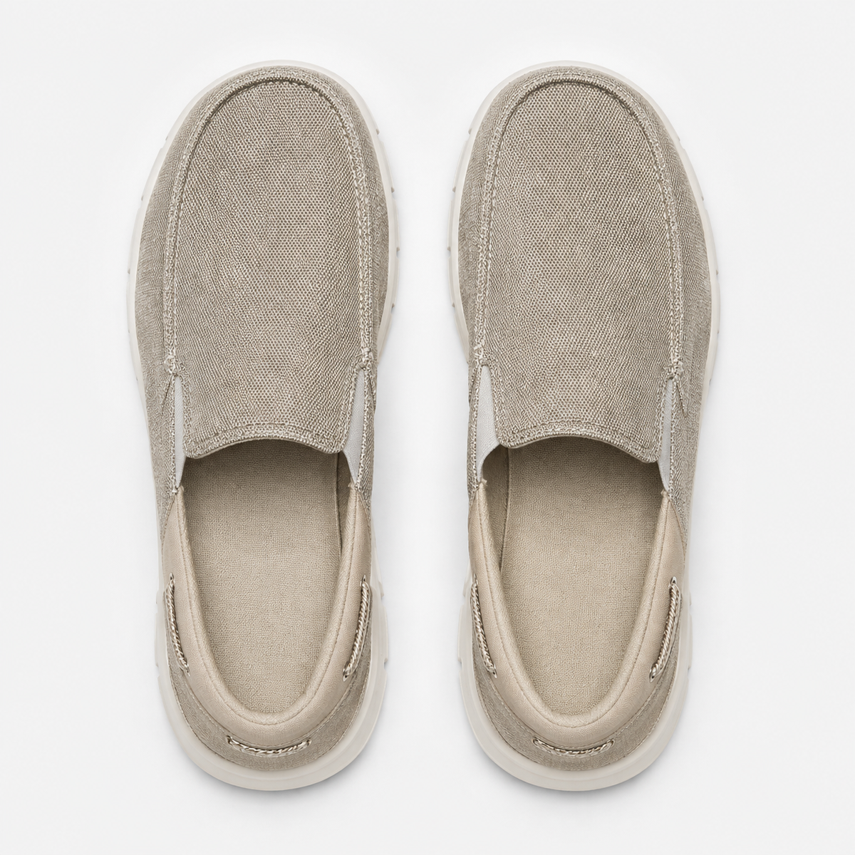 Men's Beige Canvas Slip-On Loafers with Contrast Sole
