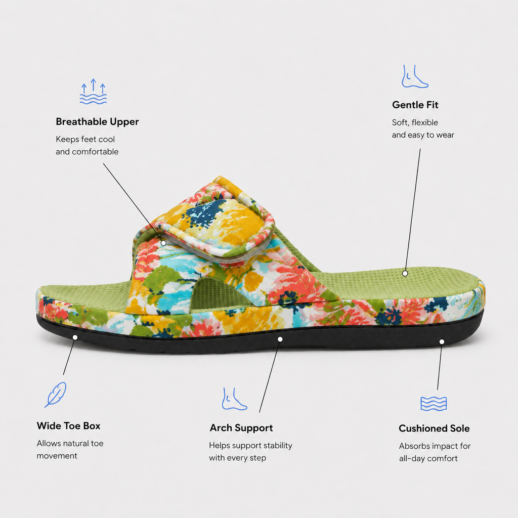 Orthopedic House Shoes Open Toe Floral Print