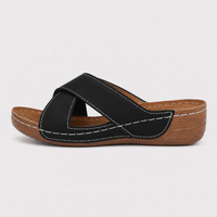 Women's Beige Cross-Strap Wedge Slide Sandals