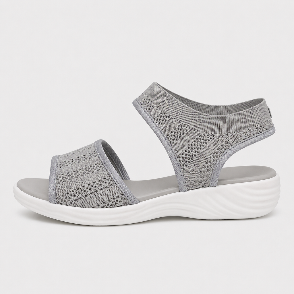 Women's Grey Mesh Woven Flat Sports Sandals