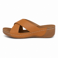 Women's Beige Cross-Strap Wedge Slide Sandals