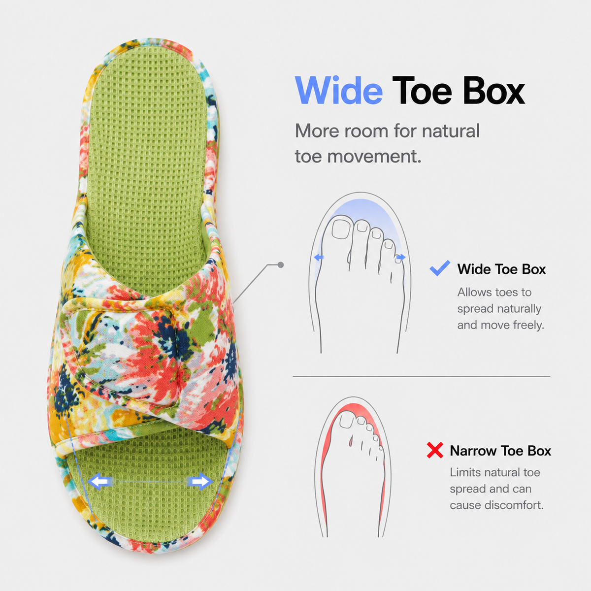 Orthopedic House Shoes Open Toe Floral Print
