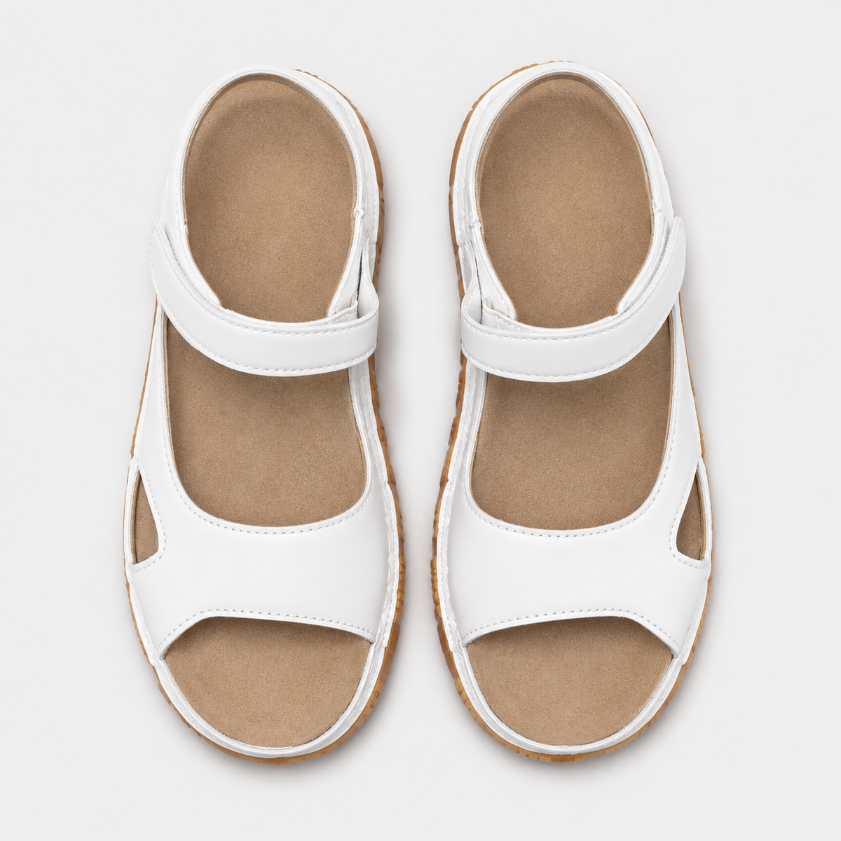 Women's White Peep Toe Wedge Sandals with Hook-and-Loop Ankle Strap