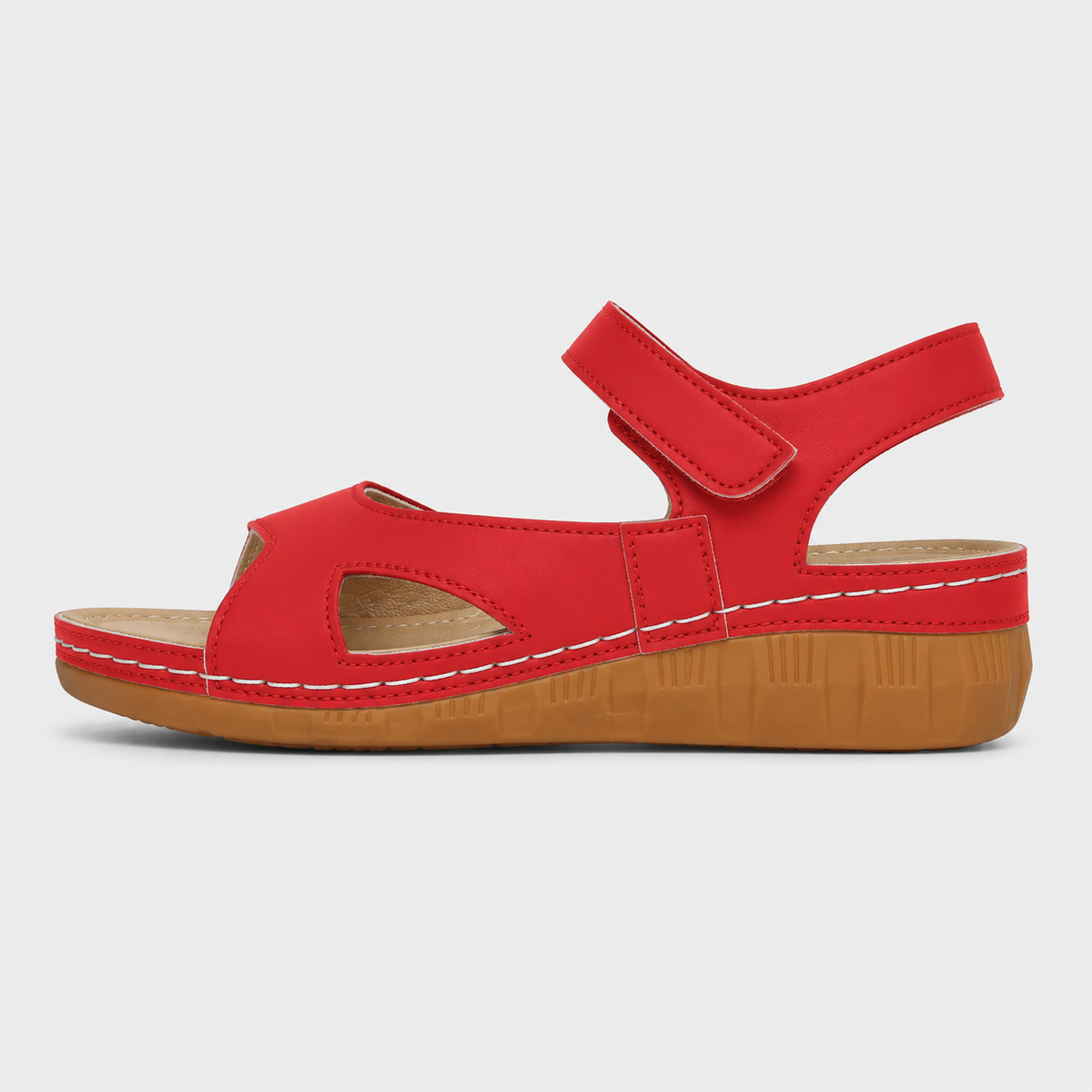 Women's White Peep Toe Wedge Sandals with Hook-and-Loop Ankle Strap