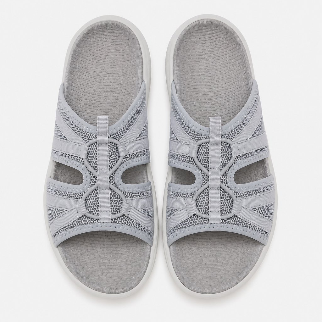 Women's Grey Mesh Platform Slide Sandals
