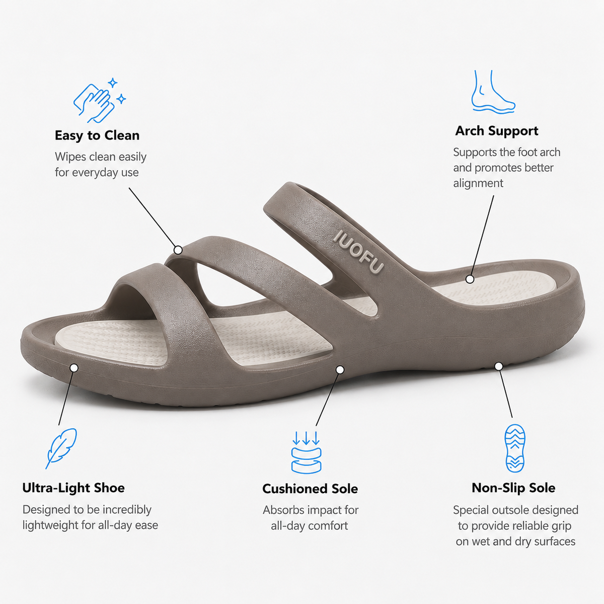 Women's Taupe Multi-Strap PVC Slide Sandals