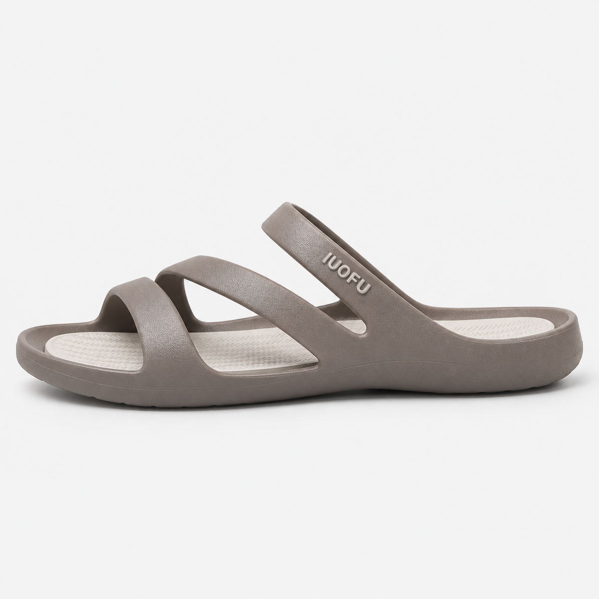 Women's Taupe Multi-Strap PVC Slide Sandals