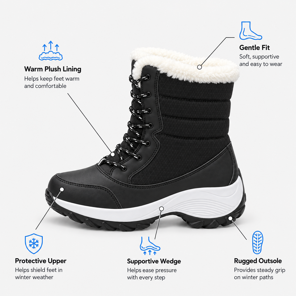 Women's Plush-Lined Wedge Platform Snow Boots