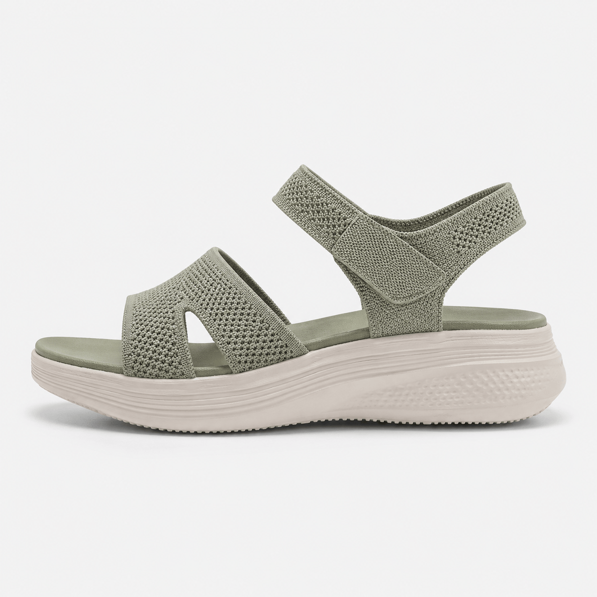 MyOrhtopedicFit Women's Beige Sporty Thick Bottom Sandals with Hook and Loop Straps