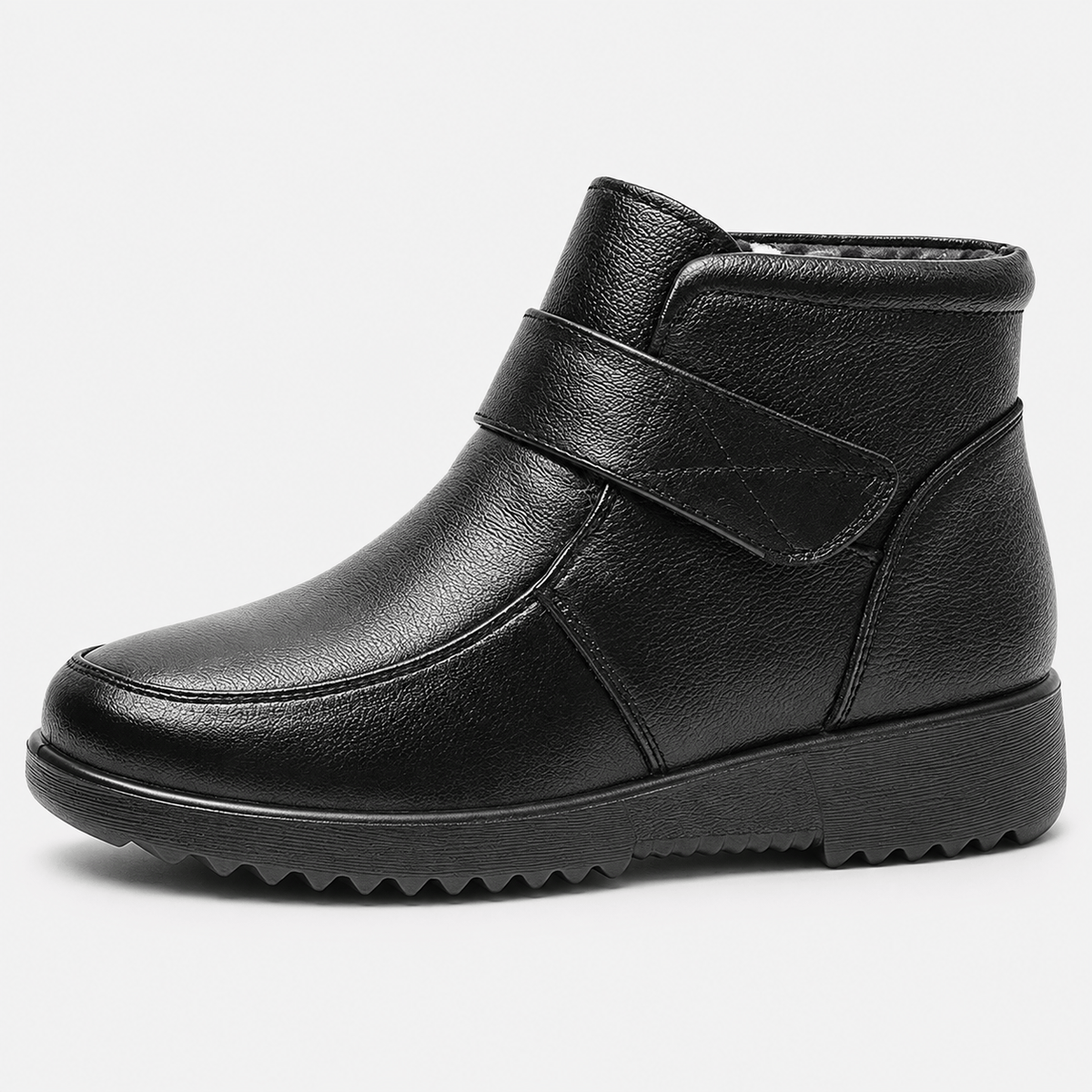MyOrhtopedicFit Women's Black Genuine Leather Plush-Lined Wedge Ankle Boots