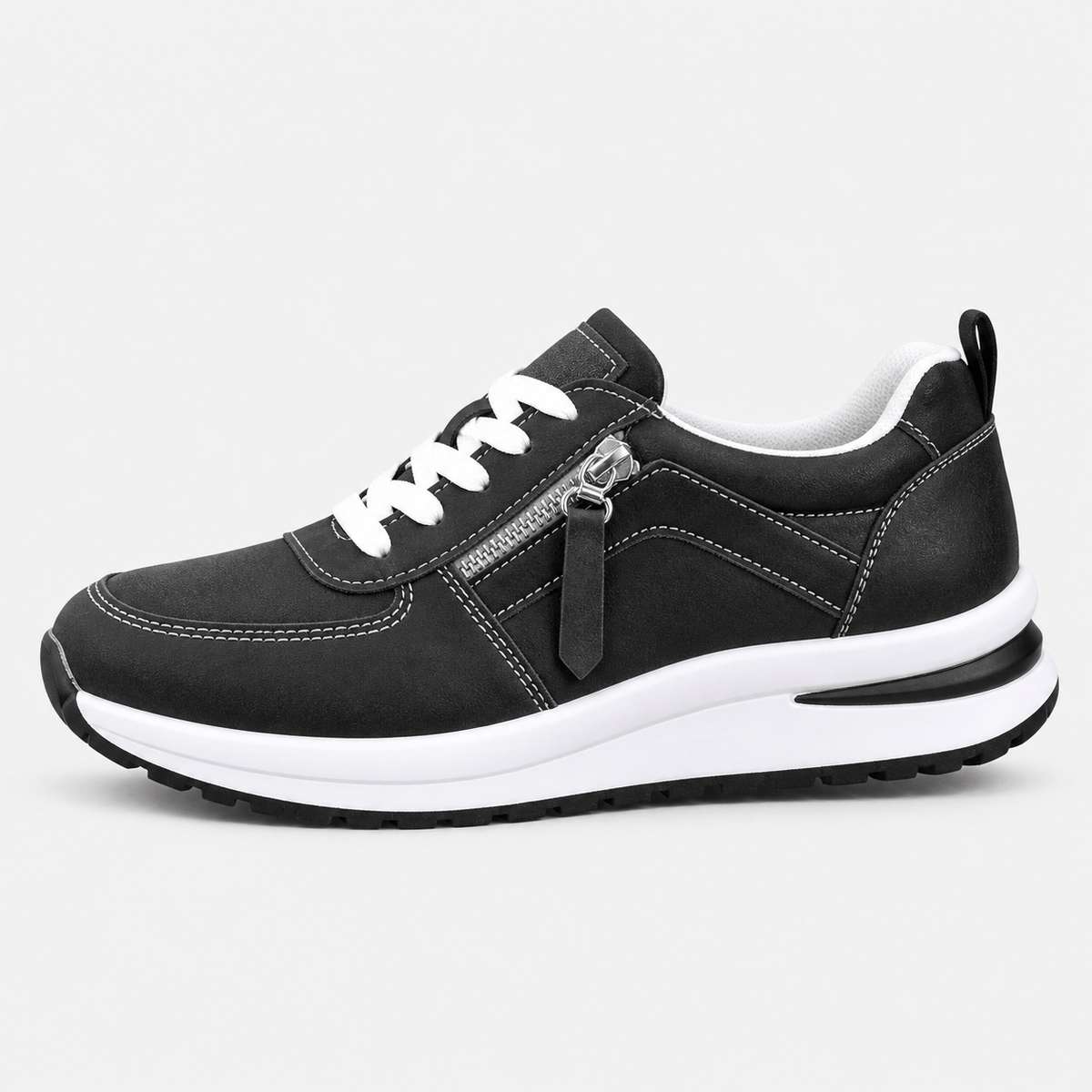 MyOrhtopedicFit Women's Brown Side Zip Lace-Up Casual Sneakers