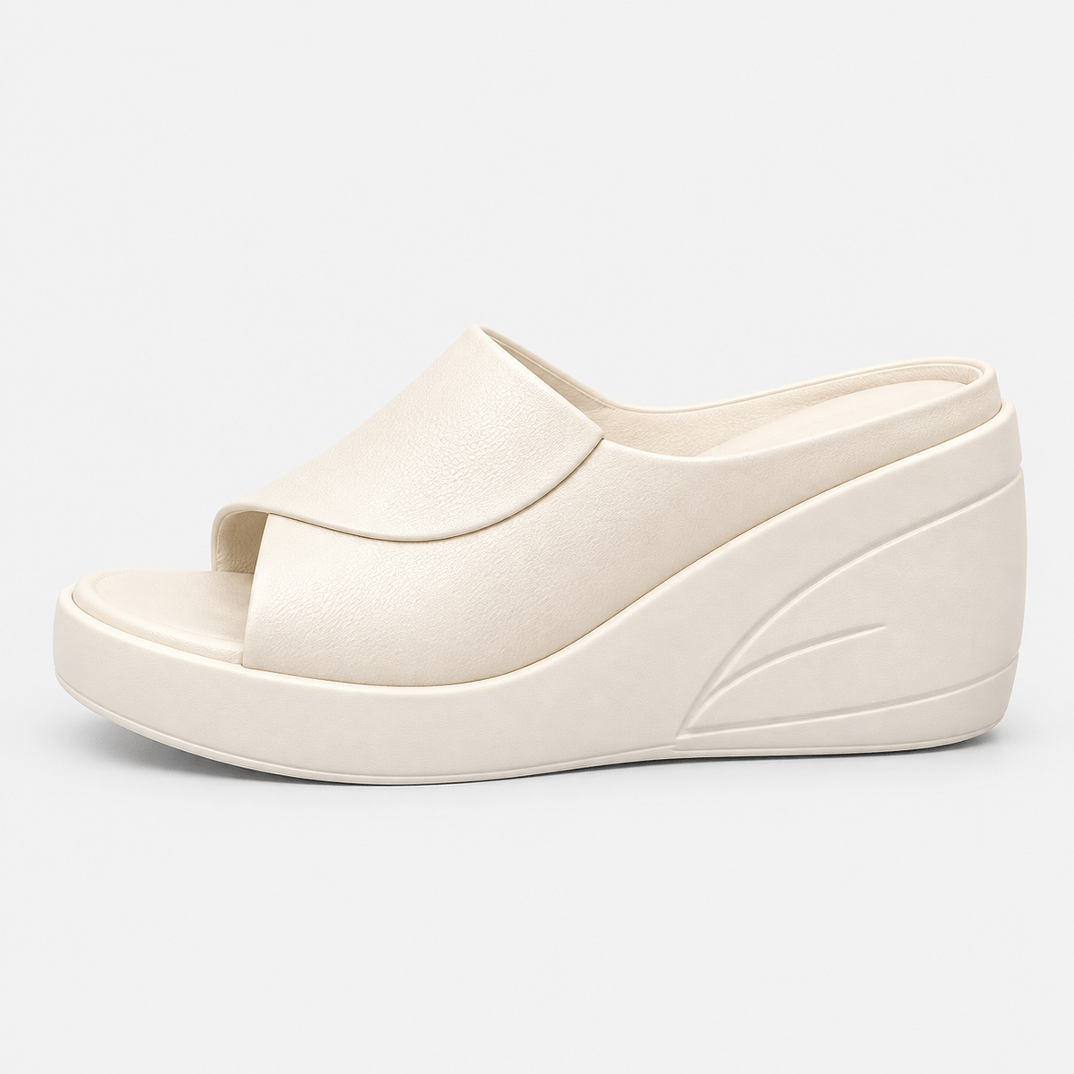 MyOrhtopedicFit Women's Cream Wedge Platform Slide Sandals
