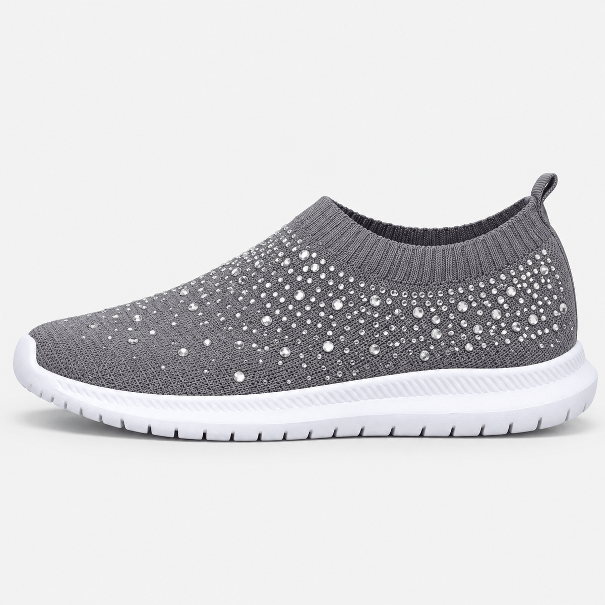 MyOrhtopedicFit Women's Grey Slip-On Crystal Mesh Sneakers